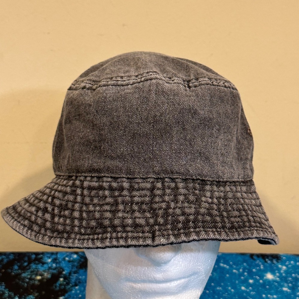 Newhattan Bucket Hat Acid Wash Black Denim Cotton Sun Cap Mens L XL Streetwear